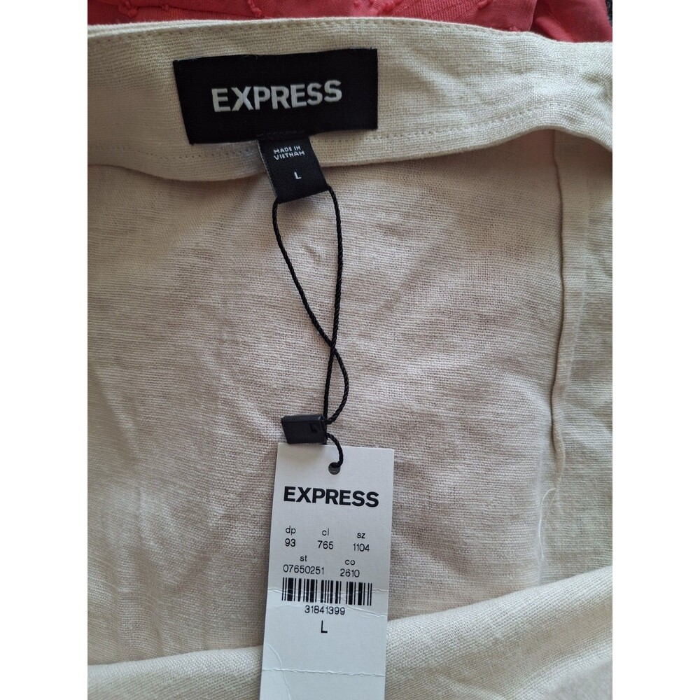 Express Linen Blend Wrap Skirt Size Large Beige Natural Color Side Zip Coastal - Picture 3 of 5